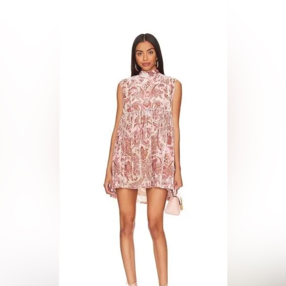 Free People  All The Time Crushed Velvet  Petal Pink and Brown  Dress